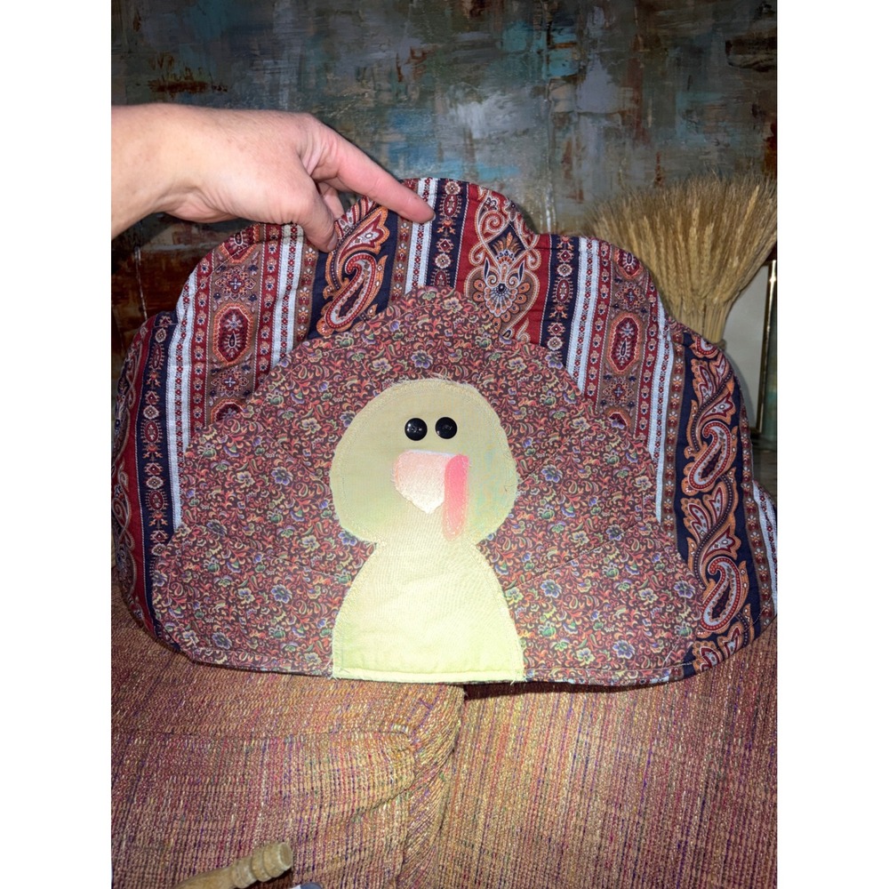 Handmade Quilted Turkey Toaster Cover Set 2pc Paisley Patchwork Thanksgiving